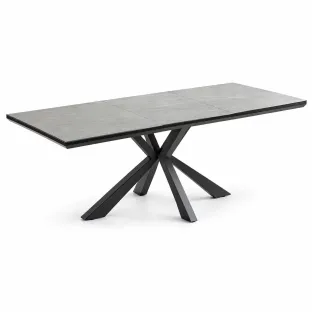 Set Masa Extensibila Magnum, 160-200x90x75 cm, Metal/MDF/Piatra Sinterizata, Negru/Gri + 4 Scaune Madison Curry