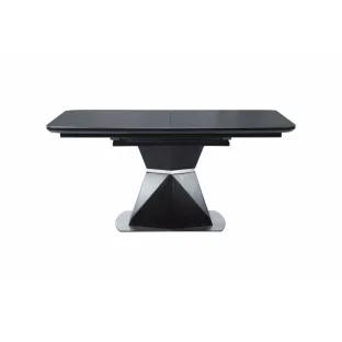 Set Masa Extensibila Novara, 160-220x90x76 h cm, Blat Cermic si MDF, Negru + 4  Scaune Cortina Crem