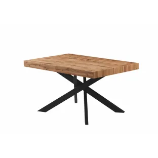 Set Masa Extensibila Pearson, 140-170-200x90x76 cm, Metal/MDF, Negru/Stejar + 4 Scaune Savier Beige