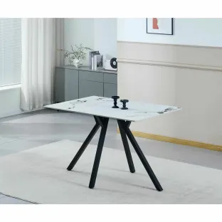 Set Masa Galaxy, 120x80x75 H cm, Blat Ceramic, Negru/Alb Marmura + 4 Scaune Madison Gri