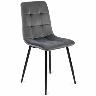 Set Masa Greg, Ø120x76 cm, Negru/Gri Piatra + 4 Scaune Popy Catifea Gri