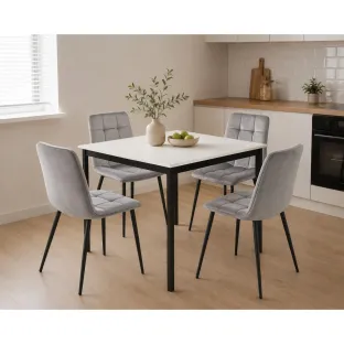 Set Masa Mitra 75x75x75 h cm + 4 Scaune Madison Gri