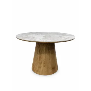 Set Masa Rotunda Korus  Ø120 × 75 cm, Blat Ceramic, Pandora + 4 Scaune Apex