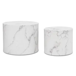 Set Masuta de Cafea Lorena, Ø53x45.5 + Ø43x33.5 cm, MDF, Alb Marmura