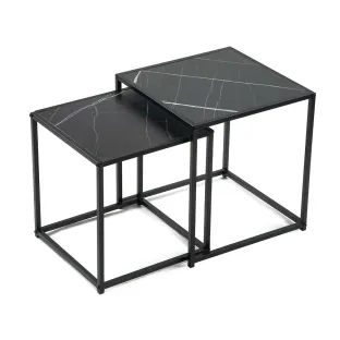 Set Masute de Cafea Duetta, 38x38x41 h cm + 35x35x38 cm, Metal/Pal Melaminat, Negru Marmura