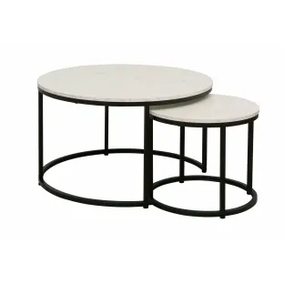 Set Masute de Cafea Noreea, Ø80x48 cm + Ø48x42 cm, Metal/Pal Melaminat, Alb