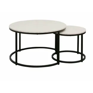 Set Masute de Cafea Noreea, Ø80x48 cm + Ø48x42 cm, Metal/Pal Melaminat, Alb