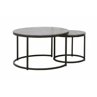 Set Masute de Cafea Noreea, Ø80x48 cm + Ø48x42 cm, Metal/Pal Melaminat, Negru Piatra
