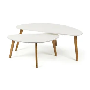 Set Masute de Cafea Scandia, 120x60x45 h cm si 85x45x40 h cm, Bambus/MDF, Natur/Alb
