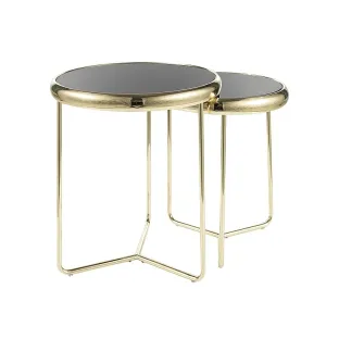 Set Masute de Cafea Scarlet 2, Ø47x50cm + Ø40x46 cm, Metal/Sticla, Auriu/Negru