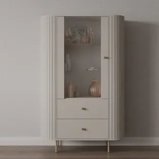 Vitrina Semi-Inalta Ovalio 2 Serate + Usa, TYP 112,  97.4x42.3x155 h cm, Pal Melaminat/MDF, Beige Nisip