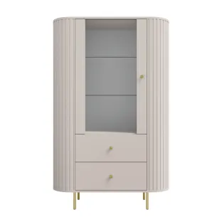 Vitrina Semi-Inalta Ovalio 2 Serate + Usa, TYP 112,  97.4x42.3x155 h cm, Pal Melaminat/MDF, Beige Nisip