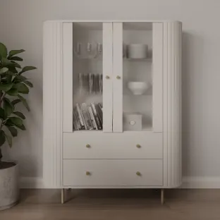 Vitrina Semi-Inalta Ovalio 2 Usi si 2 Sertare, TYP 122,  123x42.3x155 h cm, Pal Melaminat/MDF, Beige Nisip