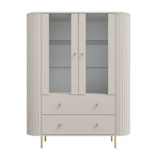 Vitrina Semi-Inalta Ovalio 2 Usi si 2 Sertare, TYP 122,  123x42.3x155 h cm, Pal Melaminat/MDF, Beige Nisip