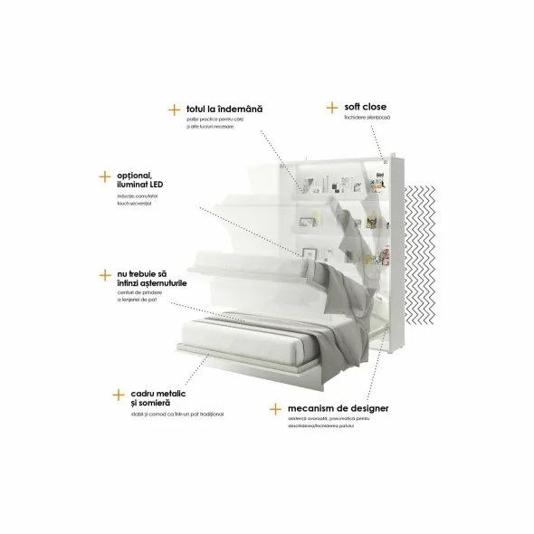 Lenart BED CONCEPT 160x200 cm - Pat rabatabil de perete vertical cu mecanism pneumatic si somiera inclusa picture - 8