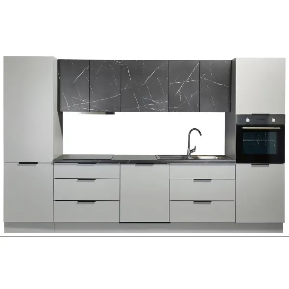 Bucatarie Ereven 340x60x215 h cm, Pal Melaminat, Gri/Negru Marmura picture - 2