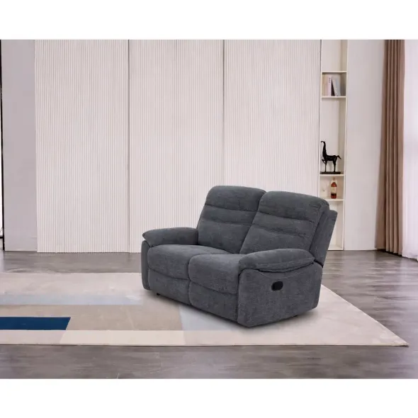 Canapea cu Recliner Luvia 9939M, 2 Locuri, Actionare Electrica, 145x91x100 h cm, Stofa Gri picture - 2