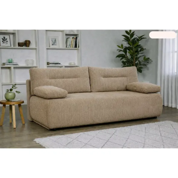 Canapea Extensibila Allegro 195x100x85 cm, Catifea Raiata, Cappuccino picture - 1