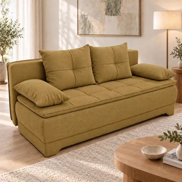 Canapea Extensibila Aurora,  202x94x84 h cm, Stofa, Mustar picture - 2