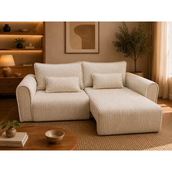 Canapea Extensibila Bodo, 250x115x90 h cm, Stofa Raiata Tillia 01 Bej picture - 3