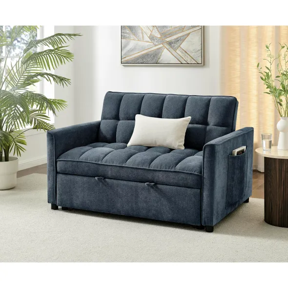 Canapea Extensibila Fabillo, 2 Locuri, 137x94x85 h cm, Stofa Albastra picture - 1
