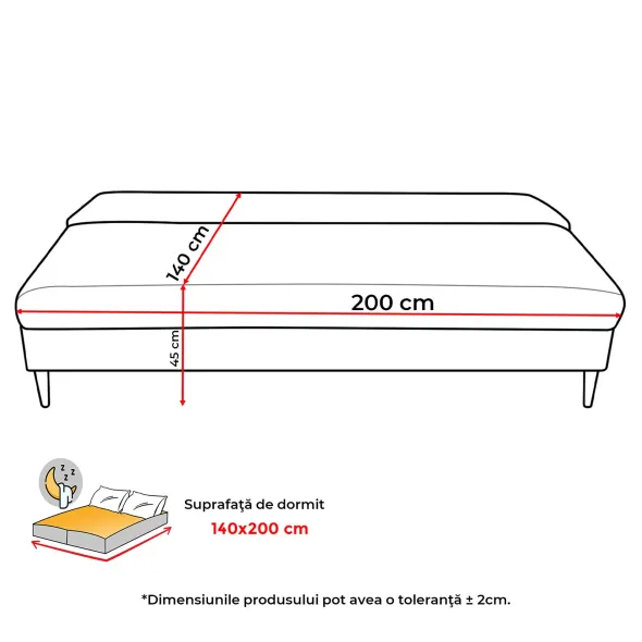 Canapea Extensibila Maranello, 3L, 200x95x95 cm, Stofa Gri picture - 6