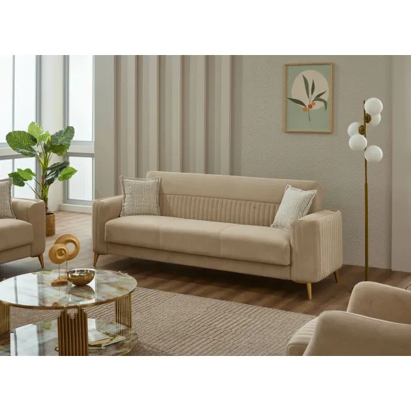 Canapea Extensibila Neo, 238x85x90 h cm, Catifea Beige Inchis picture - 1