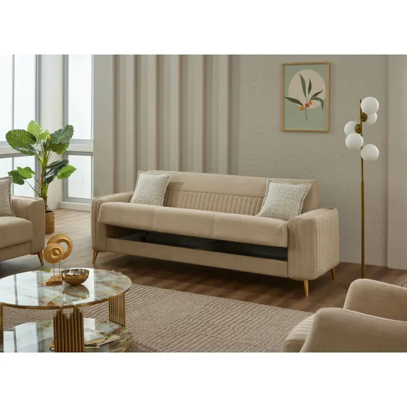 Canapea Extensibila Neo, 238x85x90 h cm, Catifea Beige Inchis picture - 2