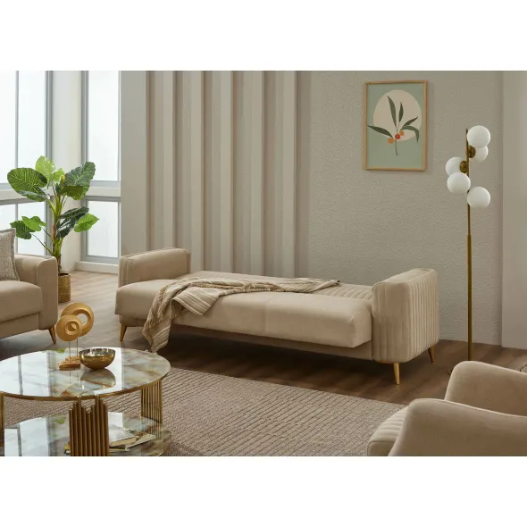 Canapea Extensibila Neo, 238x85x90 h cm, Catifea Beige Inchis picture - 3