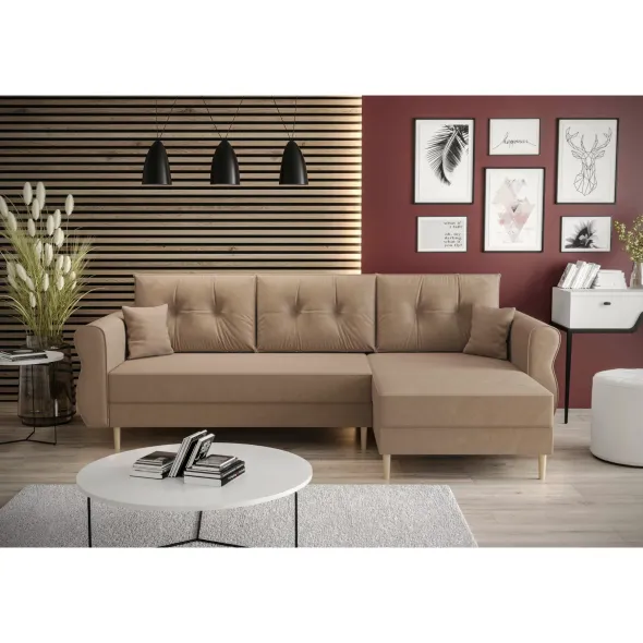 Coltar Extensibil Arlington, Universal, Compartiment Depozitare, 230x140x90 h cm, Stofa, Beige picture - 1