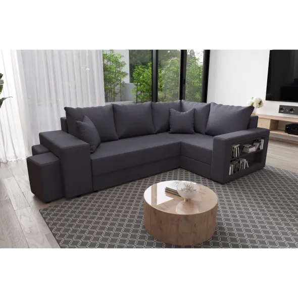 Coltar Extensibil Dallas Cu Tabureti,  265x182x68 h cm, Stofa Gri, Colt Dreapta picture - 1