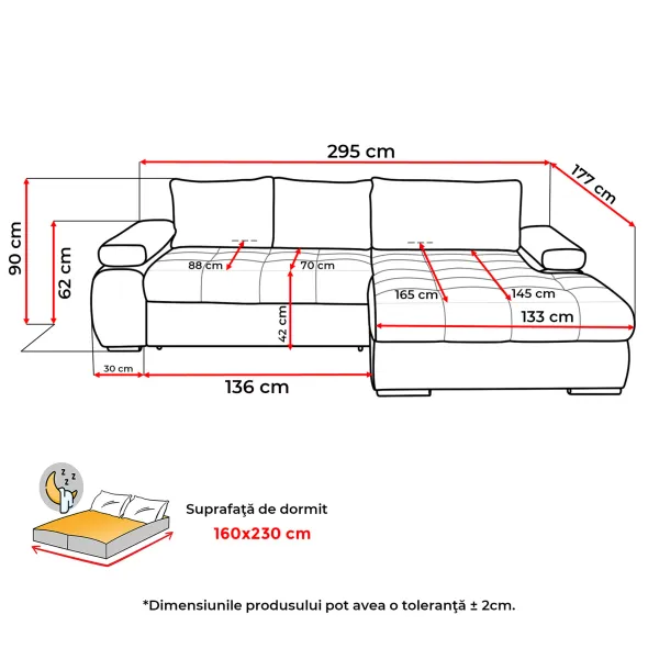 Coltar Extensibil Eternity, Spatiu de Depozitare, 295x177x90 h cm, Stofa, Gri picture - 10