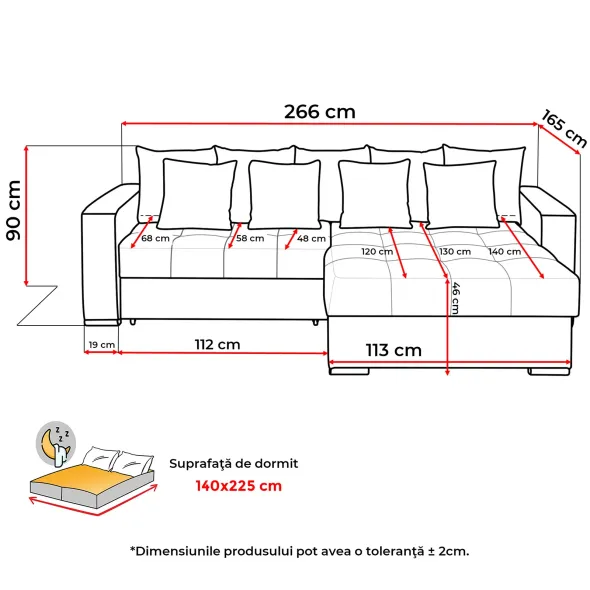 Coltar Extensibil Farum, Universal, Spatiu de Depozitare, 266x165x90 h cm Stofa, Gri Deschis picture - 8