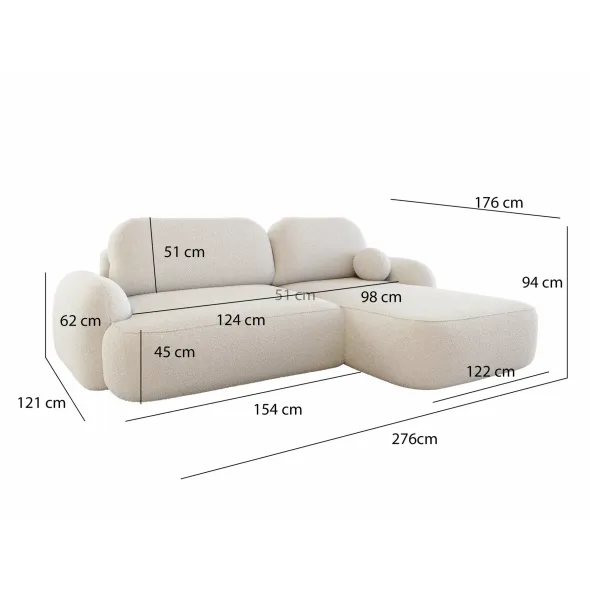 Coltar Extensibil Molly L, 276x176x84 h cm, Stofa Tip Boucle,  Coffe picture - 4
