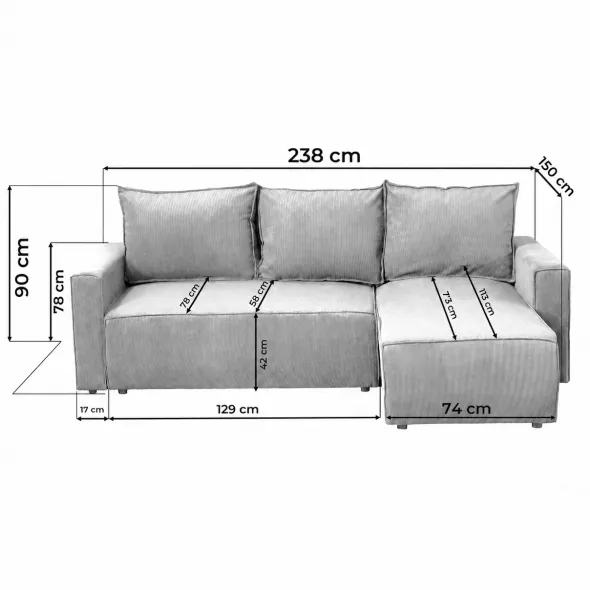 Coltar Extensibil Potaro, Universal 238x150x90 cm, Stofa Raven 7 Gri picture - 4