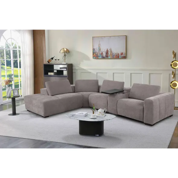 Coltar Jomala Cu Recliner Electric, Masuta Rotativa, Dreapta, 332X245X76 h cm, Stofa, Gri Maroniu picture - 1