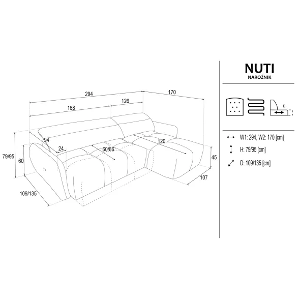Coltar Nuti Cu Sezut Glisant Actionare Electrica, 294x170x79-95 h cm, Stofa, Beige picture - 8