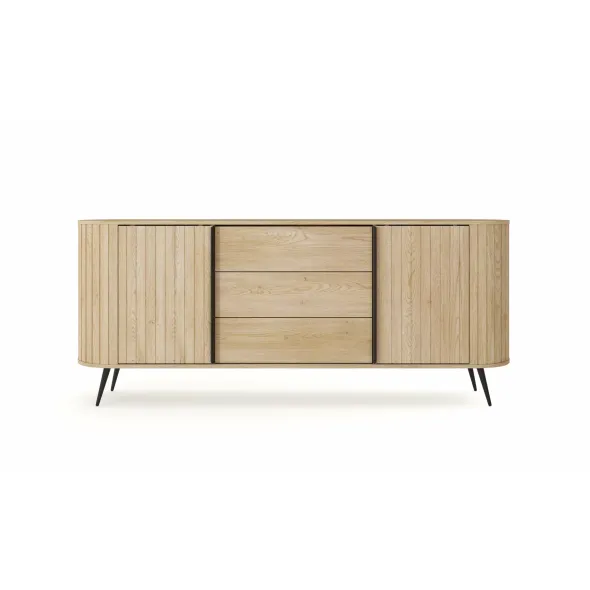 Comoda 2 Usi + 3 Sertare, Lovi 196-2D3S, 196x40.2x81.8 h cm, Front Riflaj, Stejar Cremona picture - 3