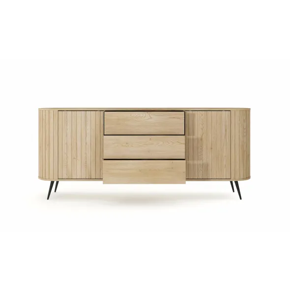 Comoda 2 Usi + 3 Sertare, Lovi 196-2D3S, 196x40.2x81.8 h cm, Front Riflaj, Stejar Cremona picture - 4
