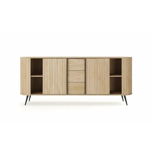 Comoda 2 Usi + 3 Sertare, Lovi 196-2D3S, 196x40.2x81.8 h cm, Front Riflaj, Stejar Cremona picture - 5
