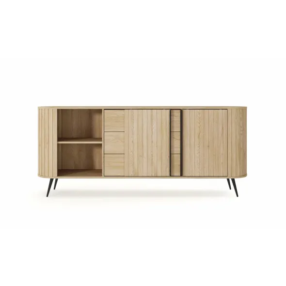 Comoda 2 Usi + 3 Sertare, Lovi 196-2D3S, 196x40.2x81.8 h cm, Front Riflaj, Stejar Cremona picture - 6