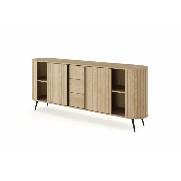 Comoda 2 Usi + 3 Sertare, Lovi 196-2D3S, 196x40.2x81.8 h cm, Front Riflaj, Stejar Cremona picture - 8
