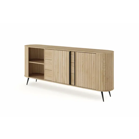 Comoda 2 Usi + 3 Sertare, Lovi 196-2D3S, 196x40.2x81.8 h cm, Front Riflaj, Stejar Cremona picture - 9