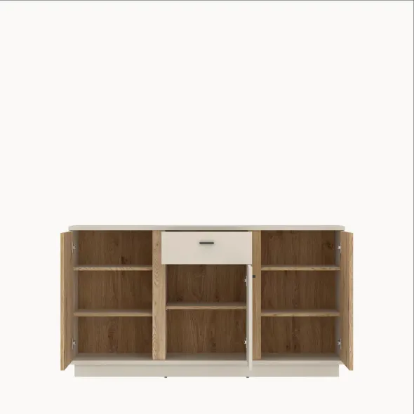 Comoda Mosano, 3 Usi si Sertar, LUSK101, 150x40x87 h cm, MDF cu Riflaj, Stejar Cremona/Casmir picture - 3