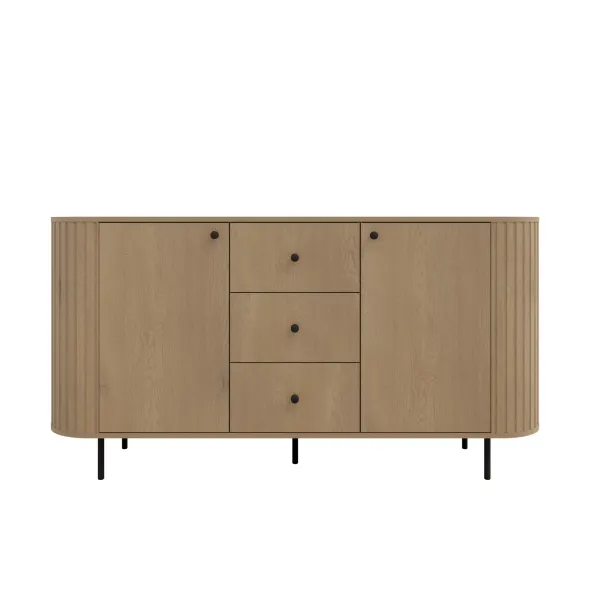 Comoda Ovalio 2 Usi si 3 Sertare, TYP 823,  164.6x42.3x85.4 h cm, Pal Melaminat/MDF, Stejar Cremona picture - 1