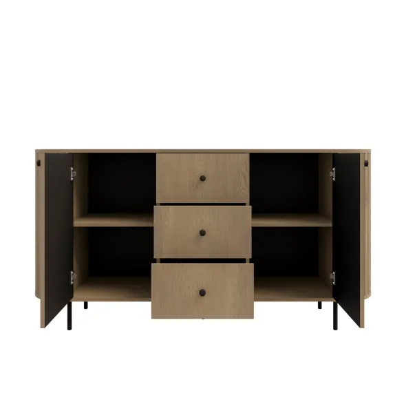 Comoda Ovalio 2 Usi si 3 Sertare, TYP 823,  164.6x42.3x85.4 h cm, Pal Melaminat/MDF, Stejar Cremona picture - 5