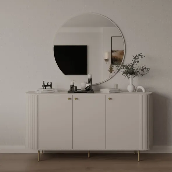 Comoda Ovalio 3 Usi, TYP 830,  164.6x42.3x85.4 h cm, Pal Melaminat/MDF, Beige Nisip picture - 1
