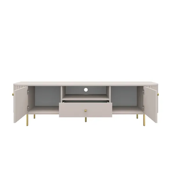 Comoda TV Ovalio 2 Usi + Sertar, TYP 321,  180x42.3x50 h cm, Pal Melaminat/MDF, Beige Nisip picture - 3