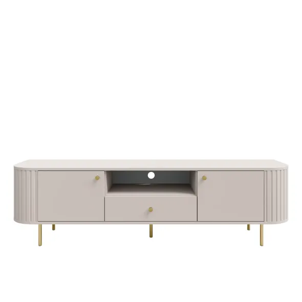 Comoda TV Ovalio 2 Usi + Sertar, TYP 321,  180x42.3x50 h cm, Pal Melaminat/MDF, Beige Nisip picture - 4