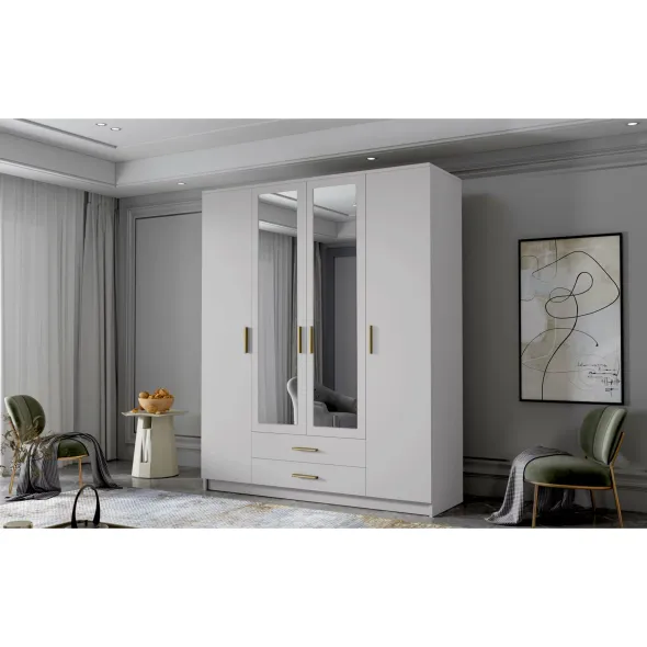 Dulap cu 4 Usi si 2 Sertare Ada 2, 160x52x205 h cm, Oglinda Pal Melaminat picture - 3